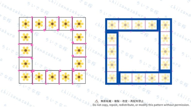 【かぎ針編み】ひまわりモチーフのミニマルチカバーの編み方|配置図