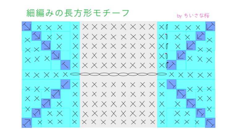 細編み長方形の編み図（色分けあり）