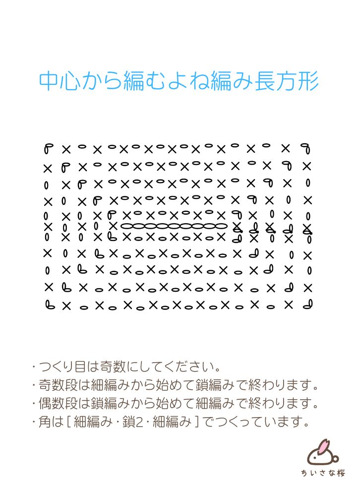 【編み図で解説】よね編みを中心から編む方法｜かぎ針編み　編み図