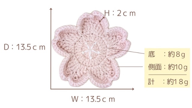 【かぎ針編み】桜の小物入れの編み方　サイズ